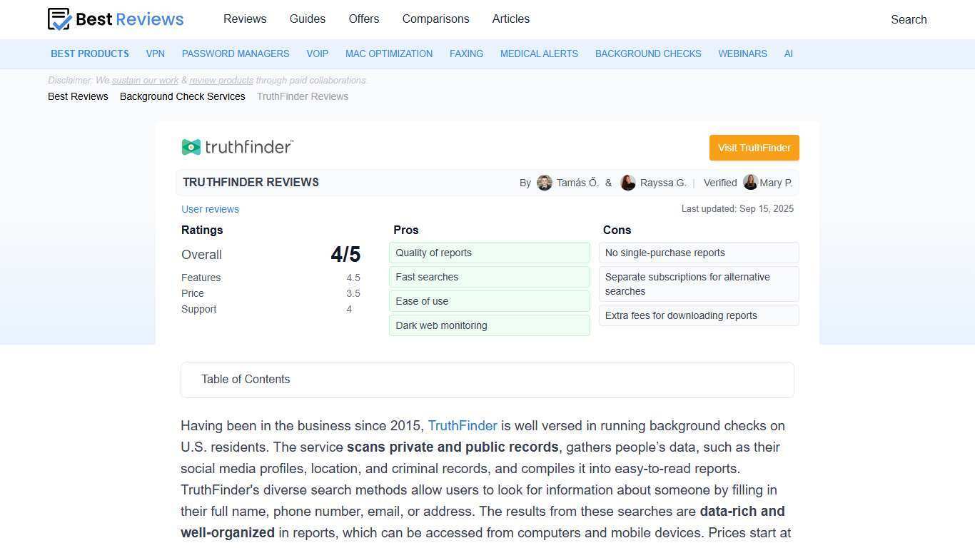 TruthFinder Reviews 2026 by Experts & Users - Best Reviews